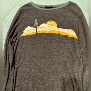 Wildfox ‘Vintage Black’ Gray Desert Mountain Cactus Baggy Beach Jumper